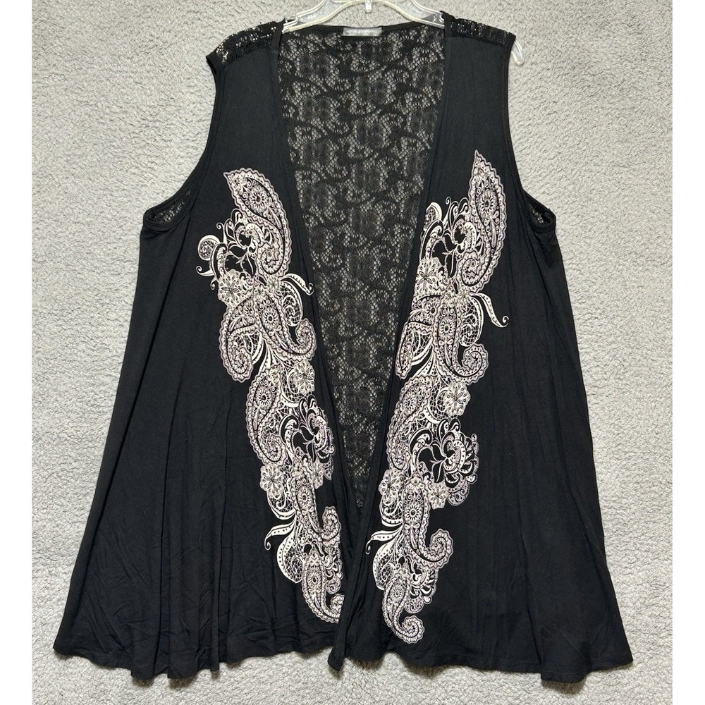 Be Vocal Black Embroidered Open Shawl‎ Sz Medium Western Paisley Boho